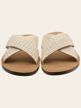 Soda Raffia Nude Criss Cross Slide Sandals Size 10 Coastal Chic Boho